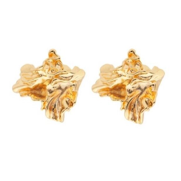 Amber Sceats Reese Earrings 24k Gold Plated Nugget New Retail $229 - Picture 2 of 6